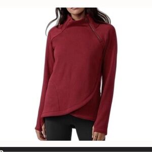 Athleta Cozy Asym Pullover Red Medium